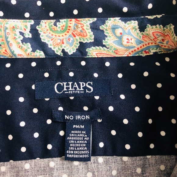 Chaps Navy Blue with White Polka Dots Button Up - Picture 3 of 8